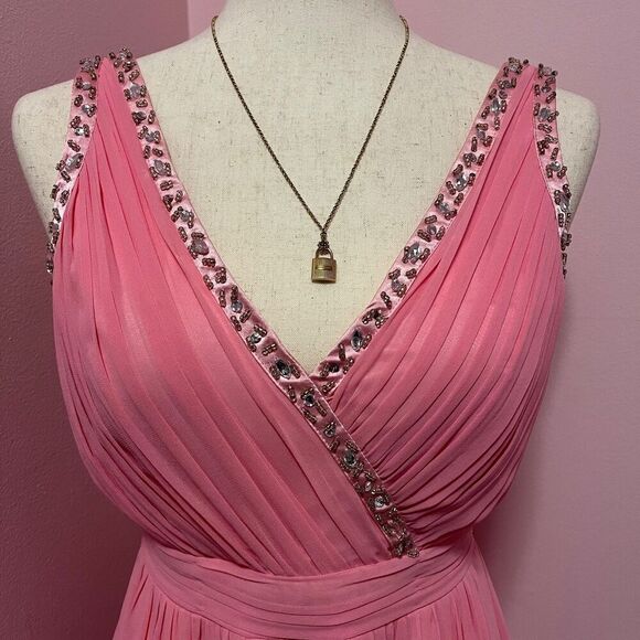 NWT Little Mistress pink cut-out maxi dress with pretty embellishments size 8 - Picture 2 of 5